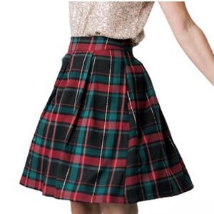 Gibson Plaid Pleated Festive A-Line Skirt XL Green